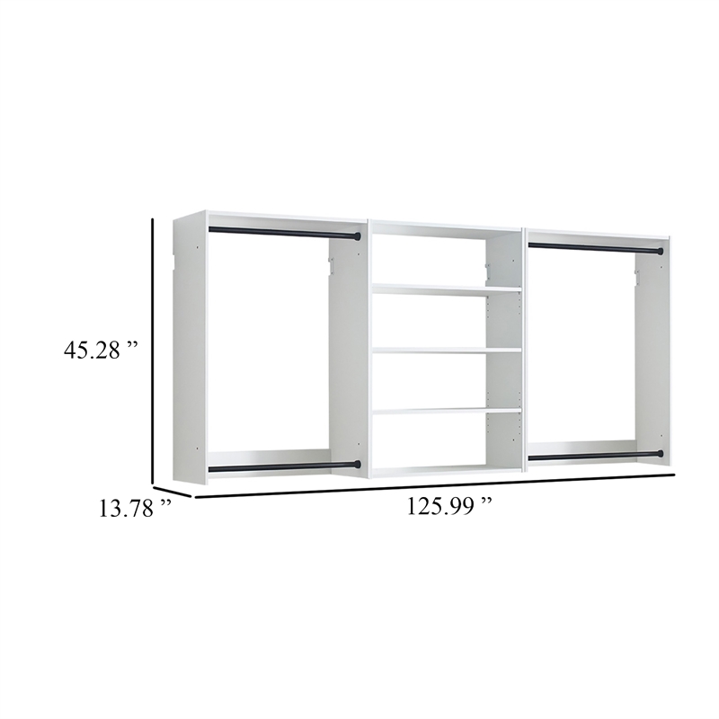 Benjara Vedz Walk in Closet w 2 Drawers- 4 Shelves n Hanging Rods- White Wood