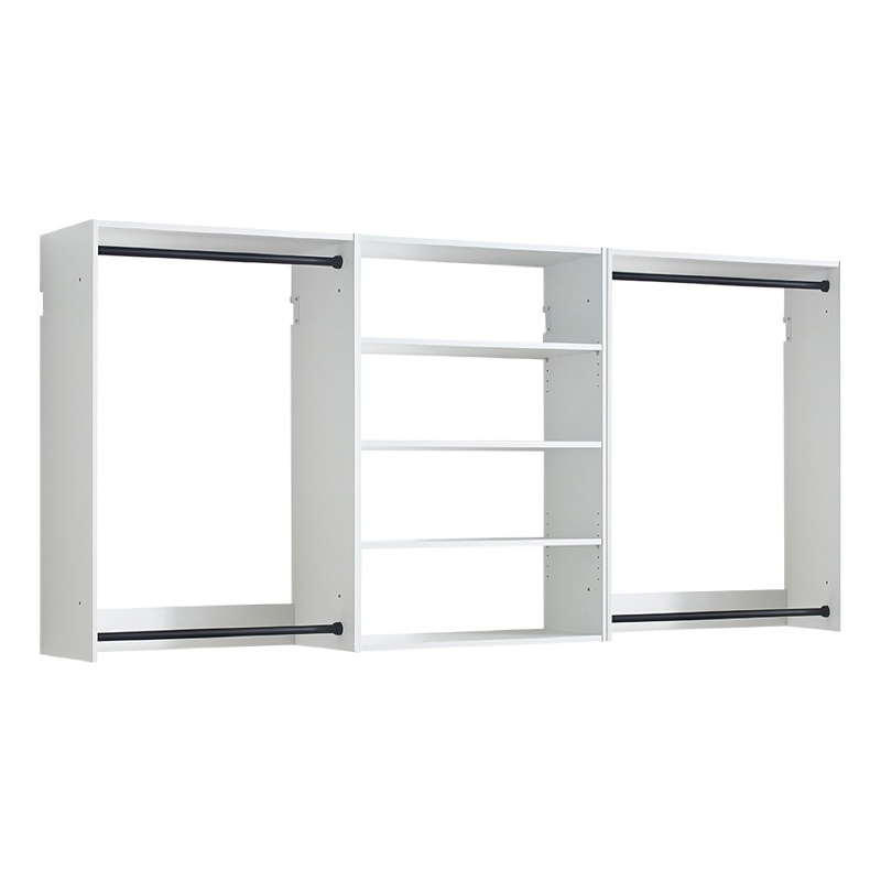 Benjara Vedz Walk in Closet w 2 Drawers- 4 Shelves n Hanging Rods- White Wood