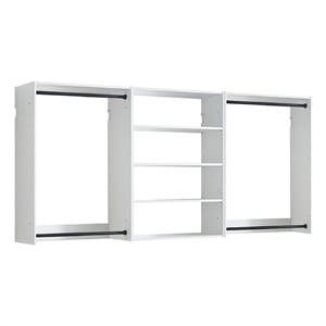 Benjara Vedz Walk in Closet w 2 Drawers- 4 Shelves n Hanging Rods- White Wood