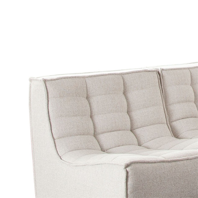 Benjara Ema 3 Piece Sectional Sofa- S& Beige Fabric- Scooped Seat-Grid Tufting