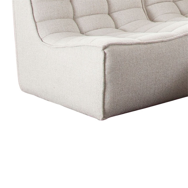 Benjara Ema 3 Piece Sectional Sofa- S& Beige Fabric- Scooped Seat-Grid Tufting