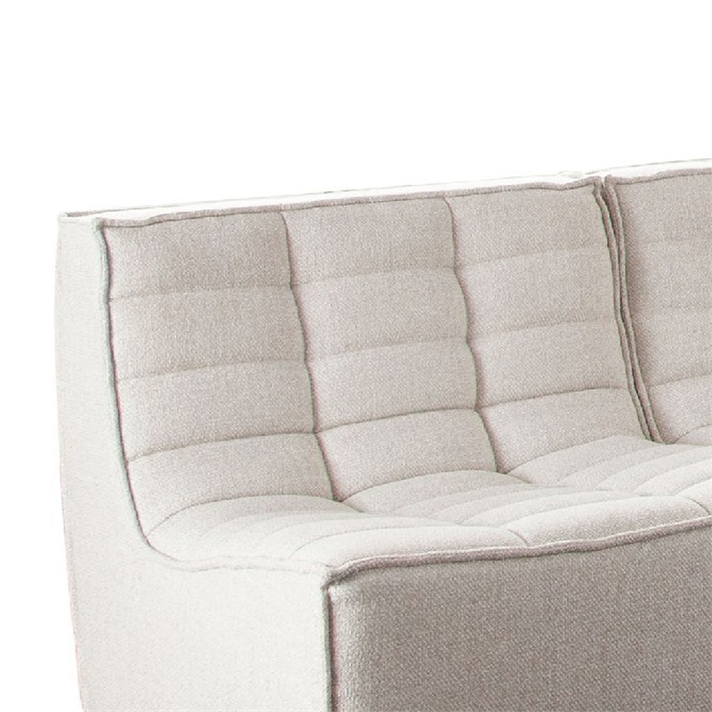 Benjara Ema 5 Piece Sectional Sofa- S& Beige Fabric- Scooped Seat-Grid Tufting