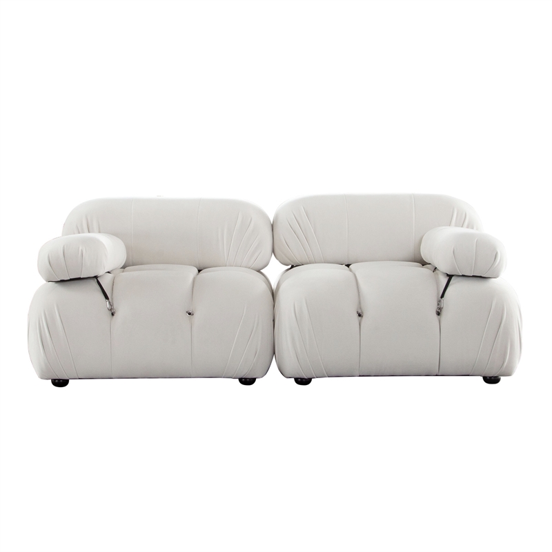 Benjara Hito 2 Piece Modular Armchair Sofa Set- Light Cream Bubble Grid Tufting
