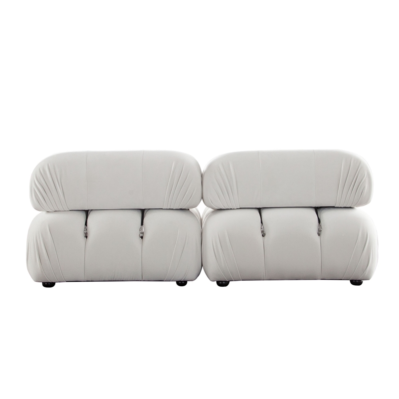 Benjara Hito 2 Piece Modular Armchair Sofa Set- Light Cream Bubble Grid Tufting