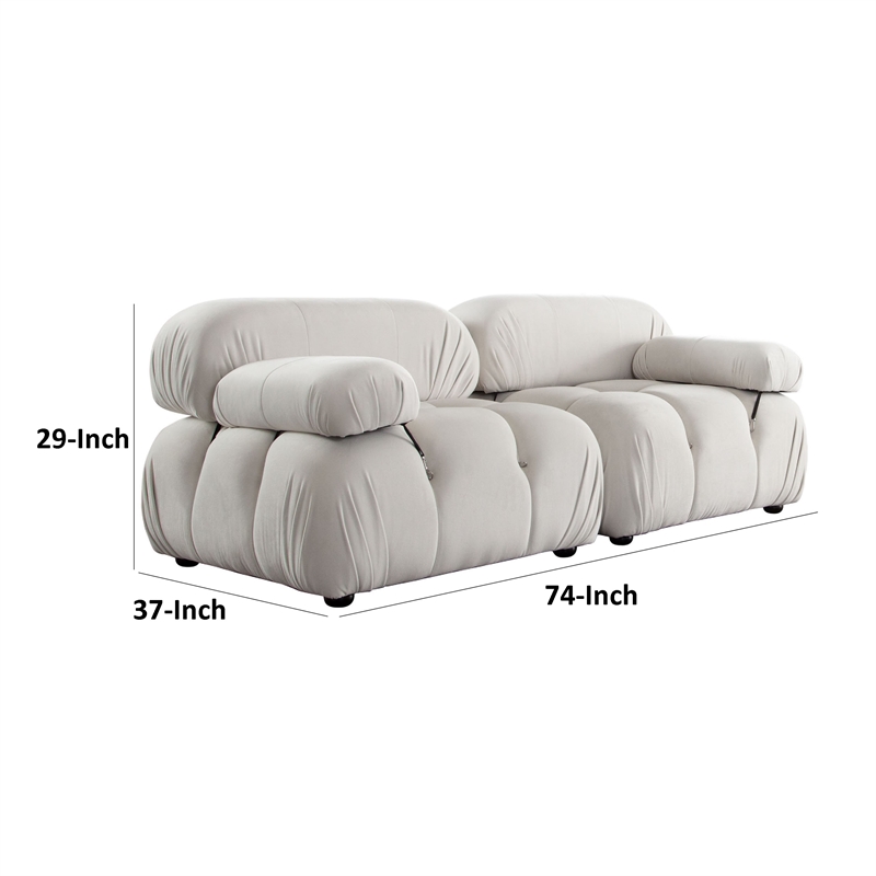 Benjara Hito 2 Piece Modular Armchair Sofa Set- Light Cream Bubble Grid Tufting