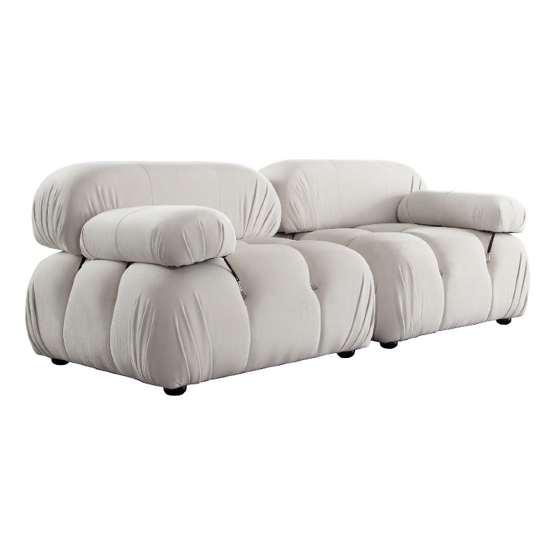 Benjara Hito 2 Piece Modular Armchair Sofa Set- Light Cream Bubble Grid Tufting