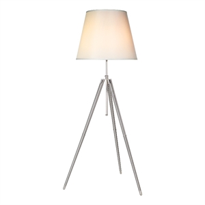 Benjara 66&quot Floor Lamp with White Drum Shade- Modern Chrome Metal Tripod Base
