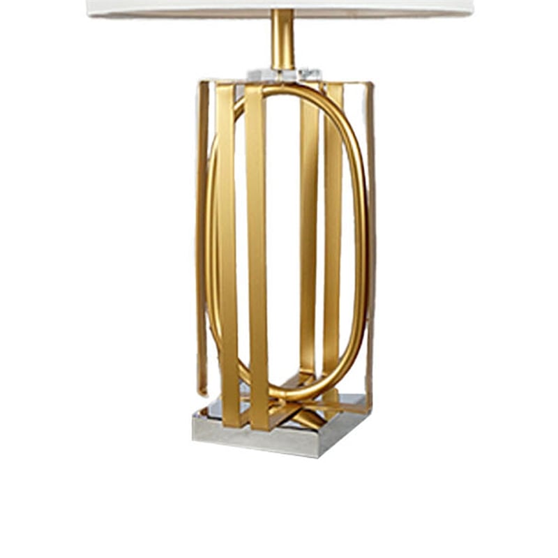 Benjara Limy 2pc Table Lamp Set- White Shade- Gold and Chrome Base- 29