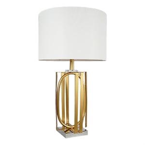 Benjara Limy 2pc Table Lamp Set- White Shade- Gold and Chrome Base- 29&quot