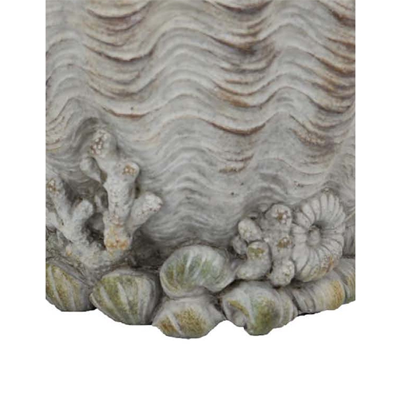 Benjara Coastal Clam Shell Planter w Coral Accents- Weathered Gray Terracotta