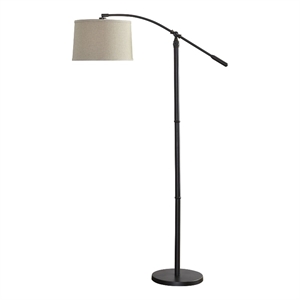 Benjara 70&quot Arc Floor Lamp- Beige Shade- Adjustable Arm & Height- Dark Bronze