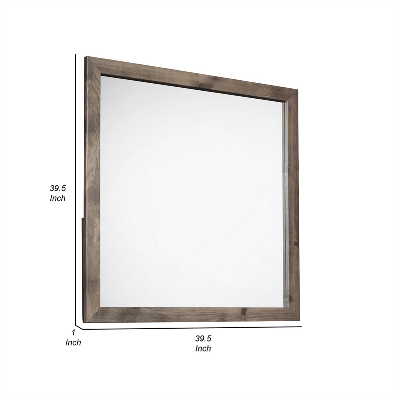 Benjara Ent 40 x 40 Dresser Mirror- Tempered Glass- Rectangular Frame- Greige
