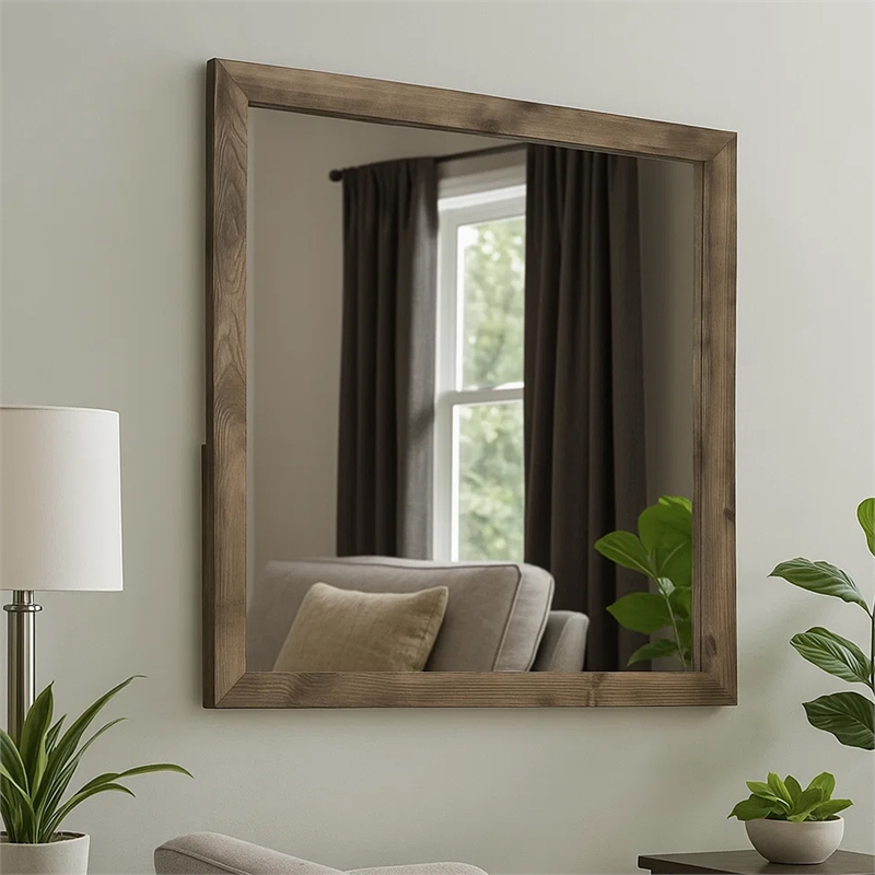 Benjara Ent 40 x 40 Dresser Mirror- Tempered Glass- Rectangular Frame- Greige