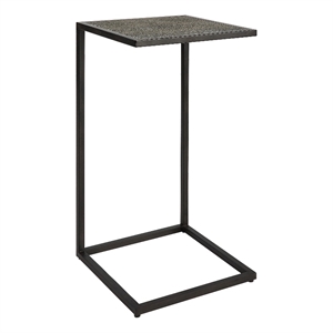 Benjara 24&quot Accent Table- Open C Shape- Gray Shagreen Top- Antique Black