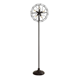 Benjara Quinn 63&quot Accent Floor Lamp- Vintage Fan Design- Antique Bronze Finish
