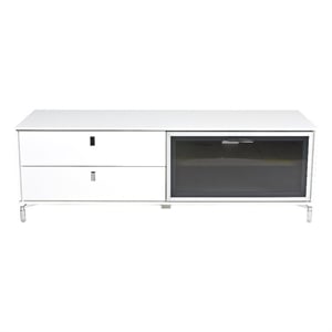 Benjara Ida 60&quot TV Entertainment Console- Drawer- Pull Down Door- White Lacquer