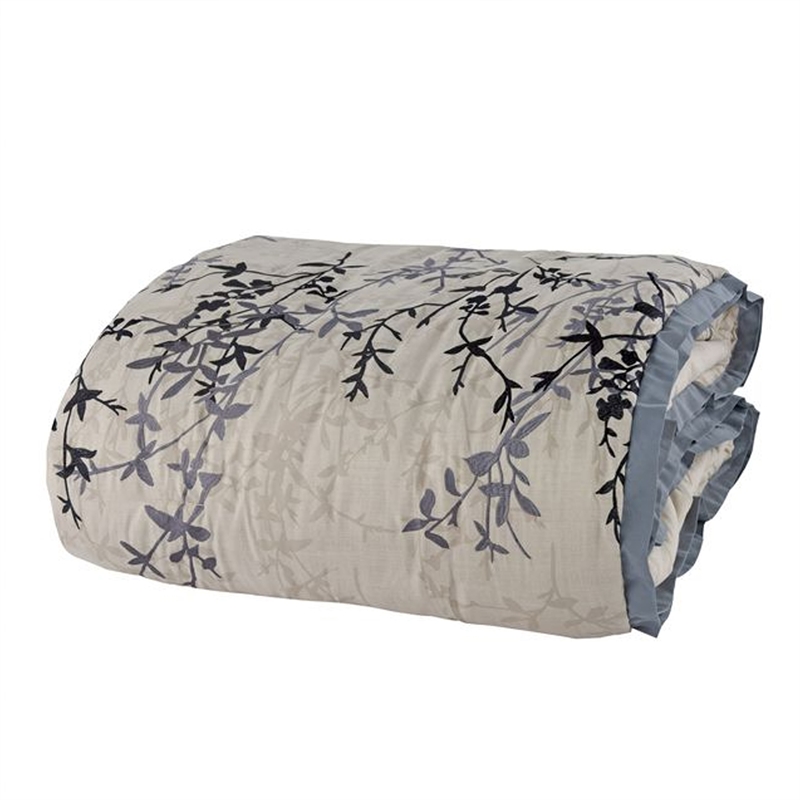 Benjara Yedy 8pc King Size Comforter Set- Blue and Cream Floral Embroidery