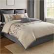Benjara Yedy 8pc King Size Comforter Set- Blue and Cream Floral Embroidery