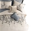 Benjara Yedy 8pc Queen Size Comforter Set- Blue and Cream Floral Embroidery