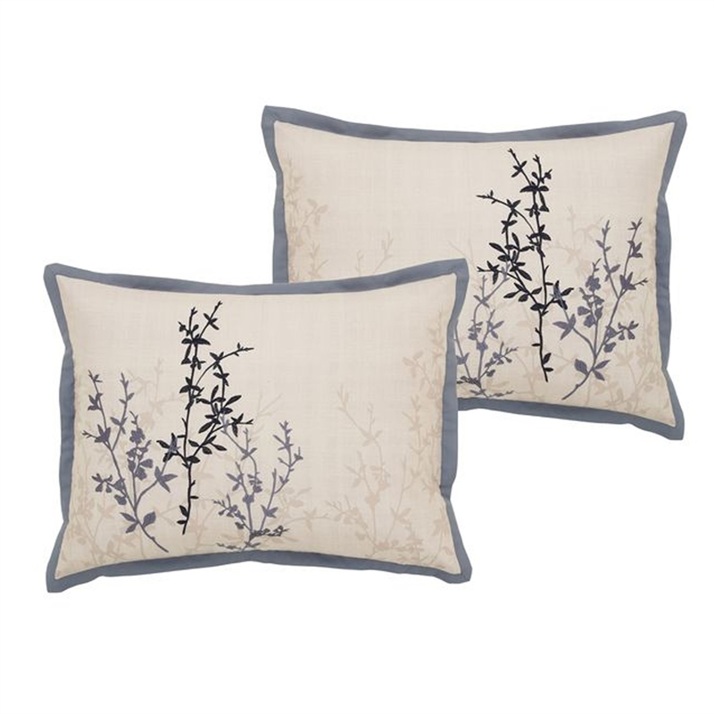 Benjara Yedy 8pc Queen Size Comforter Set- Blue and Cream Floral Embroidery