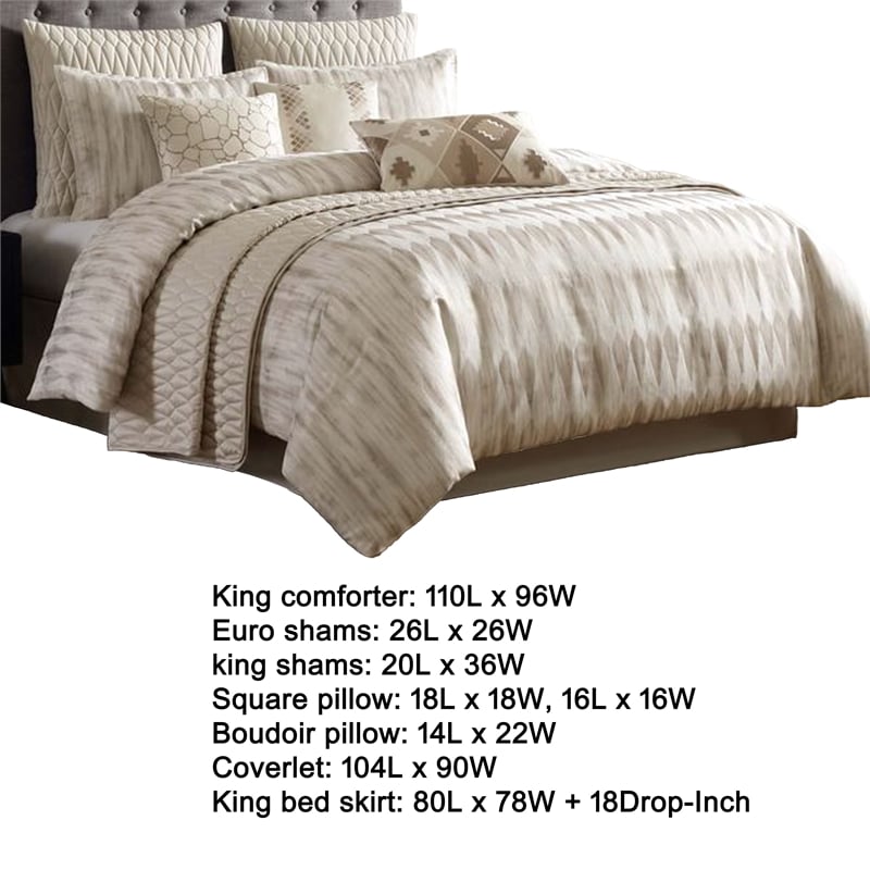 Benjara Rely 10pc Coverlet King Size Comforter Set- Woven Jacquard- Ivory