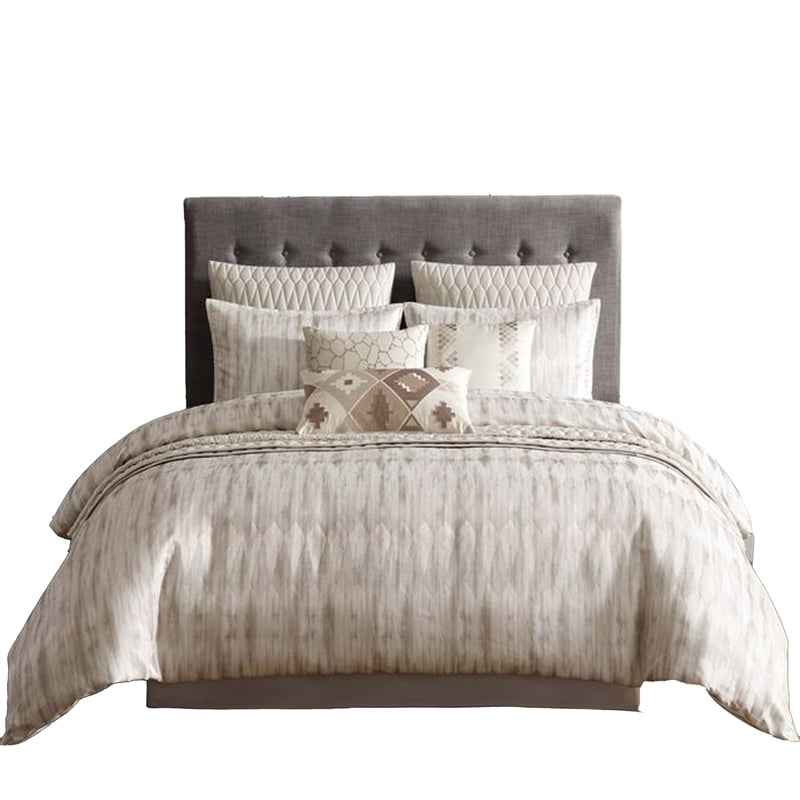 Benjara Rely 10pc Coverlet King Size Comforter Set- Woven Jacquard- Ivory