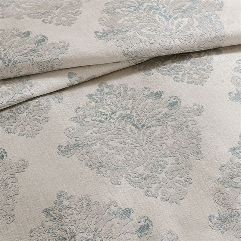 Benjara Regy 10pc Queen Size Comforter Set with Shams- Blue Gray Medallion