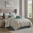 Benjara Regy 10pc Queen Size Comforter Set with Shams- Blue Gray Medallion