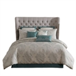 Benjara Regy 10pc Queen Size Comforter Set with Shams- Blue Gray Medallion