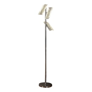 Benjara Spark 62&quot Floor Lamp- 3 Cylindrical Glass Shades- Bright Nickel- Silver