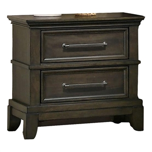 Benjara Ston 26&quot 2 DrawersNightStand w/ Pewter Handles & Crown Style - Gray