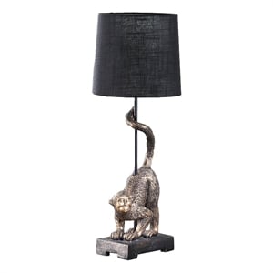 Benjara Ree 24&quot Accent Table Lamp- Monkey Resin Sculpture- Drum Shade- Bronze