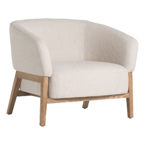 Benjara Reno Gis 33&quot Accent Chair- Off White Fabric- Foam- Solid Wood Frame