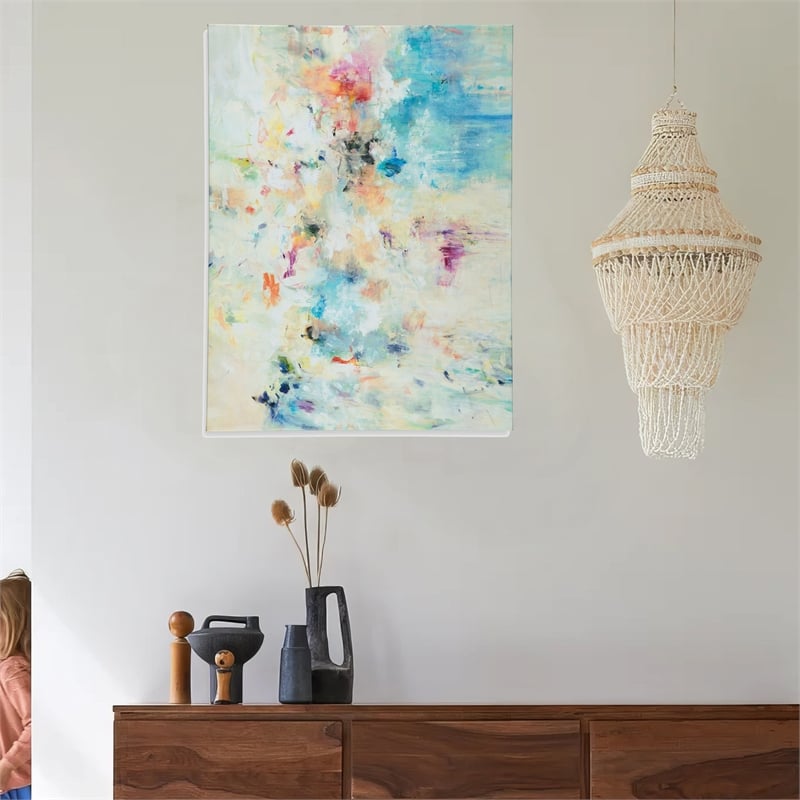 Benjara 30 x 40 Modern Wall Art Painting- Blue White Orange