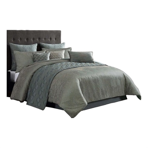 Benjara Mely 10pc Coverlet Queen Comforter Set- Shams- Green Woven Jacquard