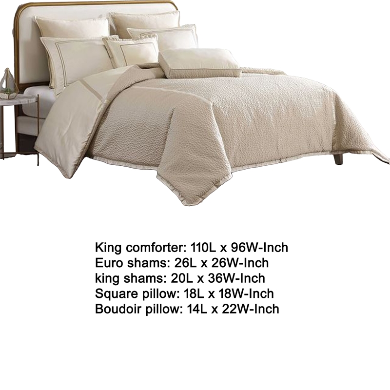 Benjara Dely 8pc Satin King Size Comforter Set with Shams- Reversible Gold
