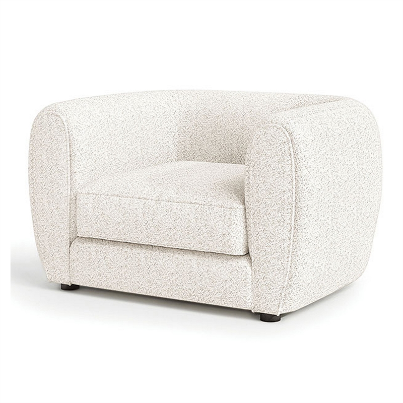 Benjara Dly Accent Chair- Tuxedo Style Arms- Plush White Boucle Cushions