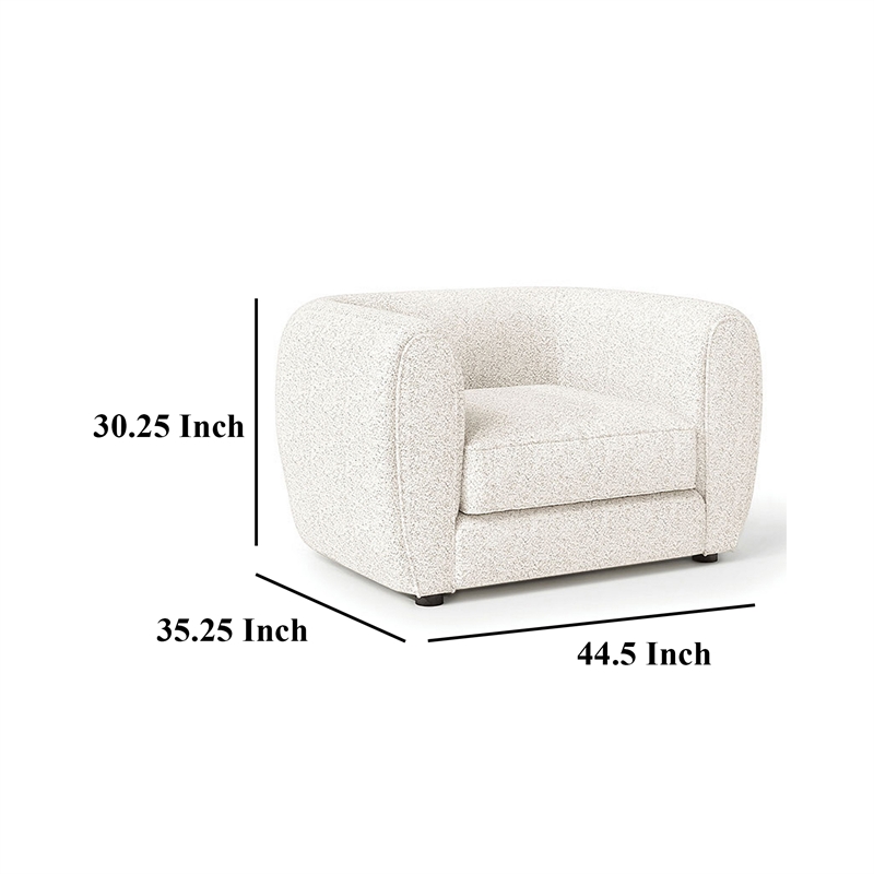 Benjara Dly Accent Chair- Tuxedo Style Arms- Plush White Boucle Cushions