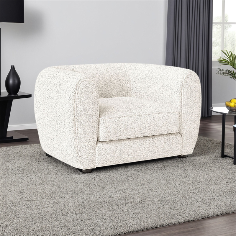 Benjara Dly Accent Chair- Tuxedo Style Arms- Plush White Boucle Cushions