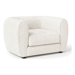 Benjara Dly Accent Chair- Tuxedo Style Arms- Plush White Boucle Cushions