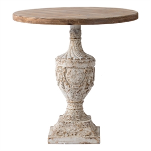 Benjara 31&quot Accent Side Table- Pedestal Urn Base- Round Top- Antique White