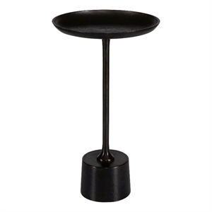 Benjara Accent Drink Table- 13&quot Round Tray Top- Tapered Black Aluminum Base