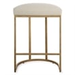 Benjara Gyn Counter Height Stool-Cream Performance Fabric-Brass Cantilever Base