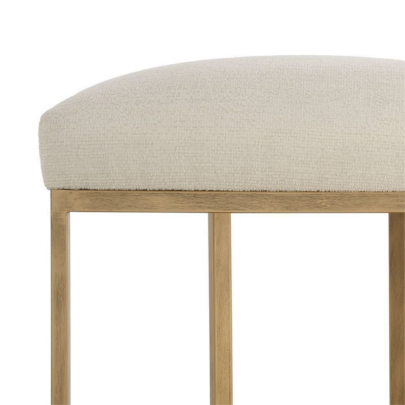 Benjara Gyn Counter Height Stool-Cream Performance Fabric-Brass Cantilever Base