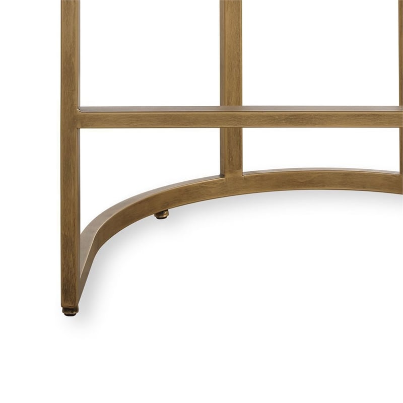 Benjara Gyn Counter Height Stool-Cream Performance Fabric-Brass Cantilever Base
