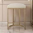 Benjara Gyn Counter Height Stool-Cream Performance Fabric-Brass Cantilever Base