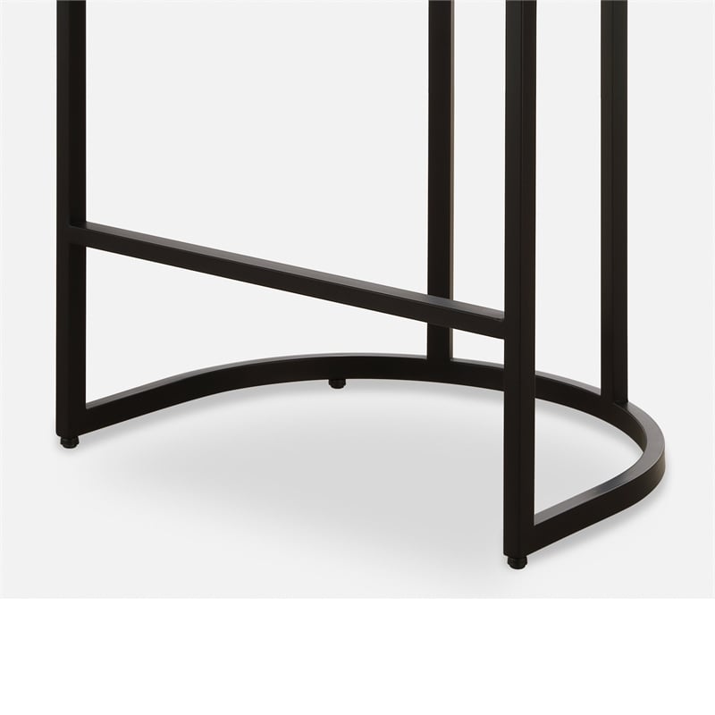 Benjara Gyn Counter Height Stool-White Performance Fabric-Black Cantilever Base