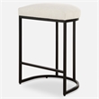 Benjara Gyn Counter Height Stool-White Performance Fabric-Black Cantilever Base