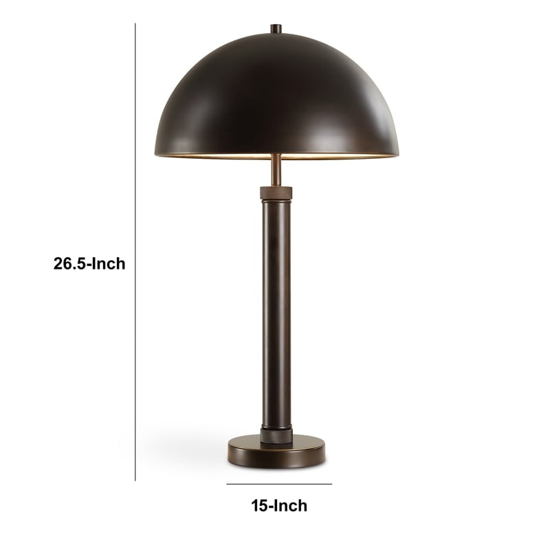Benjara Modern Accent Table Lamp- Dome Shade- Gold Edge- Black Metal Round Base