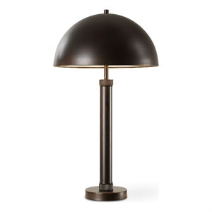Benjara Modern Accent Table Lamp- Dome Shade- Gold Edge- Black Metal Round Base